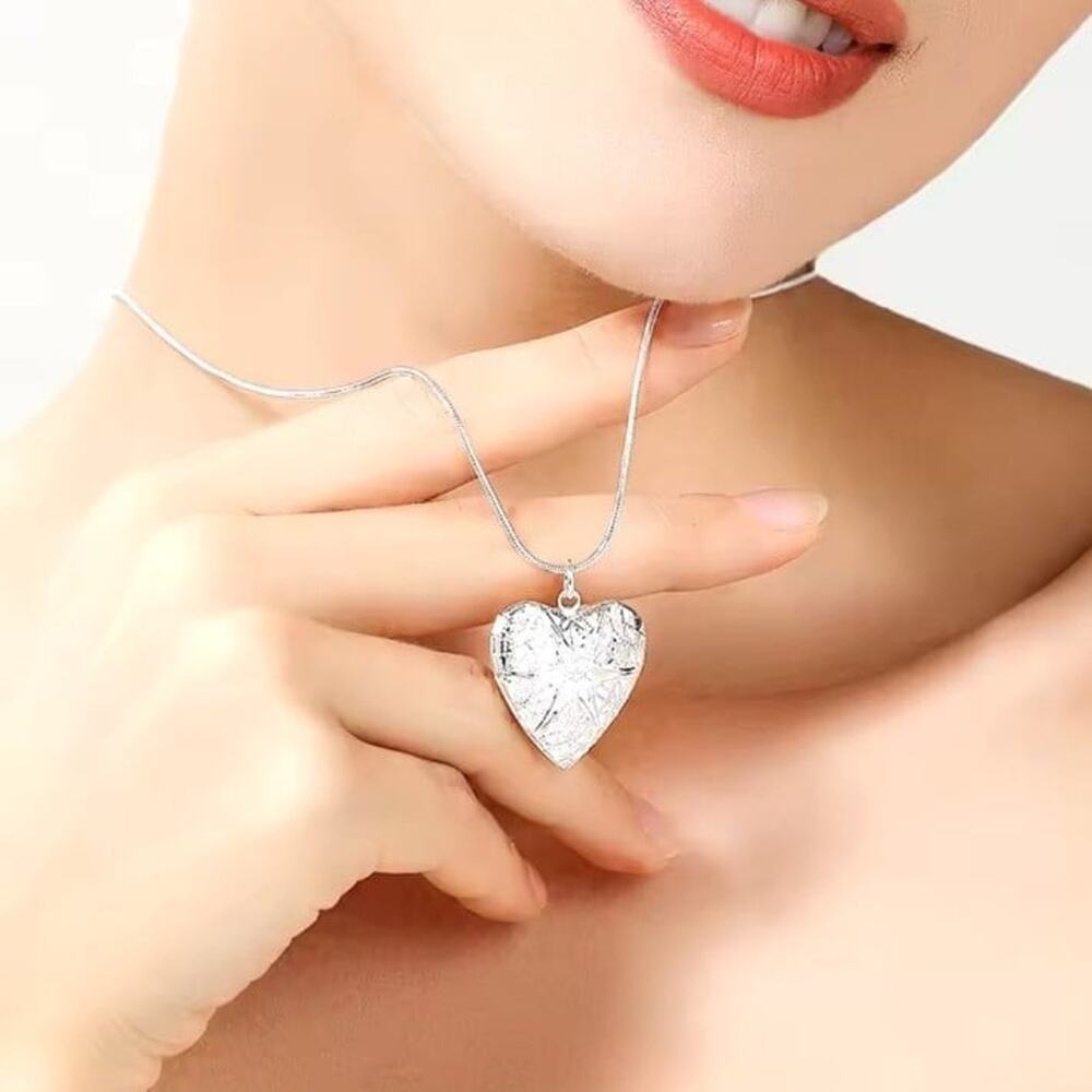 925 Silver Chain Heart Locket Necklace Christmas Anniversary Birthday Gift  NEW!